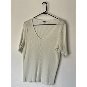 Roz & Ali V-neck Short Sleeve Sweater Top Size 1X Ribbed Cream